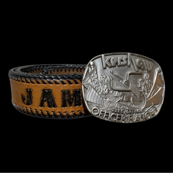 Men’s Vintage Western Core Belt With Kershaw Ranch Com. Buckle Sz 34”-36” - Picture 1 of 6